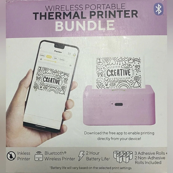 Core Innovations Wireless Mini Portable Thermal Printer Label Maker, Purple, EUC - Picture 4 of 8